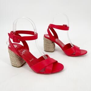 Christian Louboutin Summer Mariza 85 Red Leather Espadrilles Heels Sandals EU 37